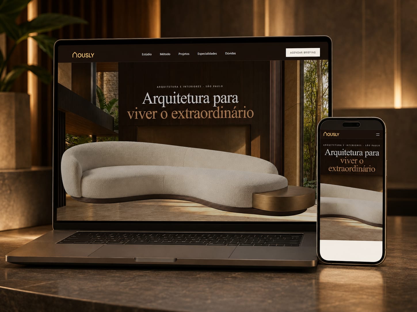 Telas do site responsivo do Estúdio Hously